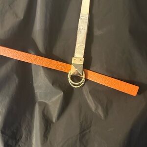 Orange Leather Belt with Silver Buckle